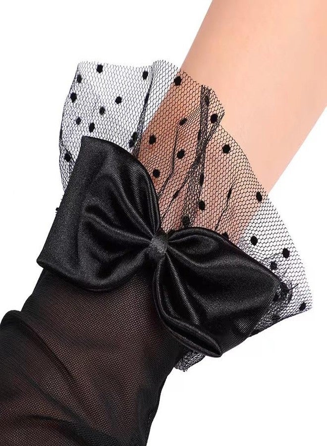 OVOY Black Lace Gloves for Women - 1920s Elegant Short Mesh Bridal Wedding Gloves for Tea Party, Dinner, Opera - Image 5