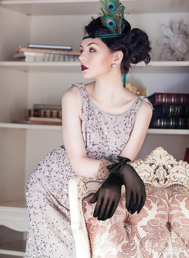 OVOY Black Lace Gloves for Women - 1920s Elegant Short Mesh Bridal Wedding Gloves for Tea Party, Dinner, Opera - Image 3