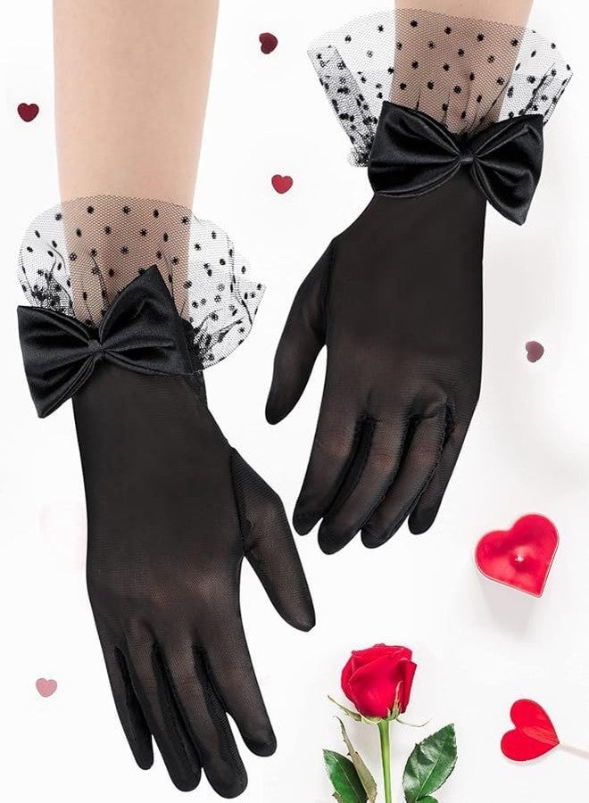 OVOY Black Lace Gloves for Women - 1920s Elegant Short Mesh Bridal Wedding Gloves for Tea Party, Dinner, Opera - Image 4