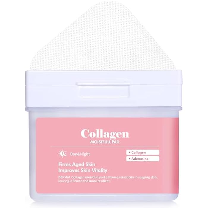 DERMAL وسادة ديرمال كولاجين المرطبة - وسادة تونر كورية لتحسين المرونة والتجاعيد مع الببتيدات - وسادات مربعة من تينسل نباتي - سعة عالية، 120 ورقة - Image 1