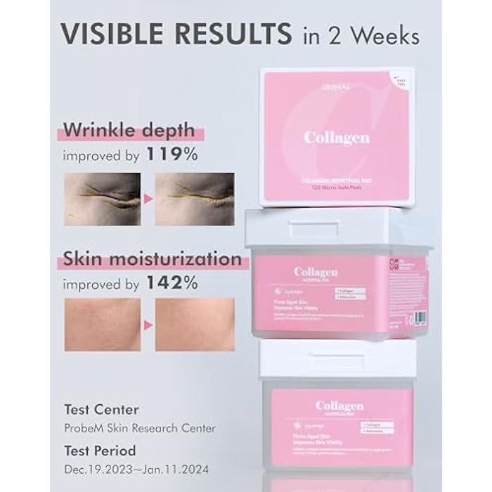 DERMAL وسادة ديرمال كولاجين المرطبة - وسادة تونر كورية لتحسين المرونة والتجاعيد مع الببتيدات - وسادات مربعة من تينسل نباتي - سعة عالية، 120 ورقة - Image 3