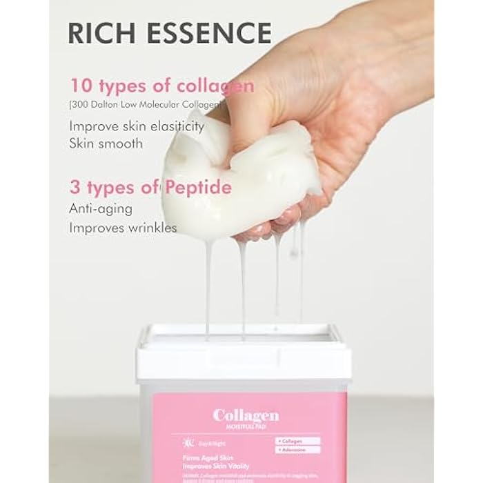 DERMAL وسادة ديرمال كولاجين المرطبة - وسادة تونر كورية لتحسين المرونة والتجاعيد مع الببتيدات - وسادات مربعة من تينسل نباتي - سعة عالية، 120 ورقة - Image 4