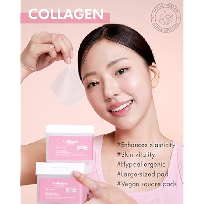 DERMAL وسادة ديرمال كولاجين المرطبة - وسادة تونر كورية لتحسين المرونة والتجاعيد مع الببتيدات - وسادات مربعة من تينسل نباتي - سعة عالية، 120 ورقة - Image 2