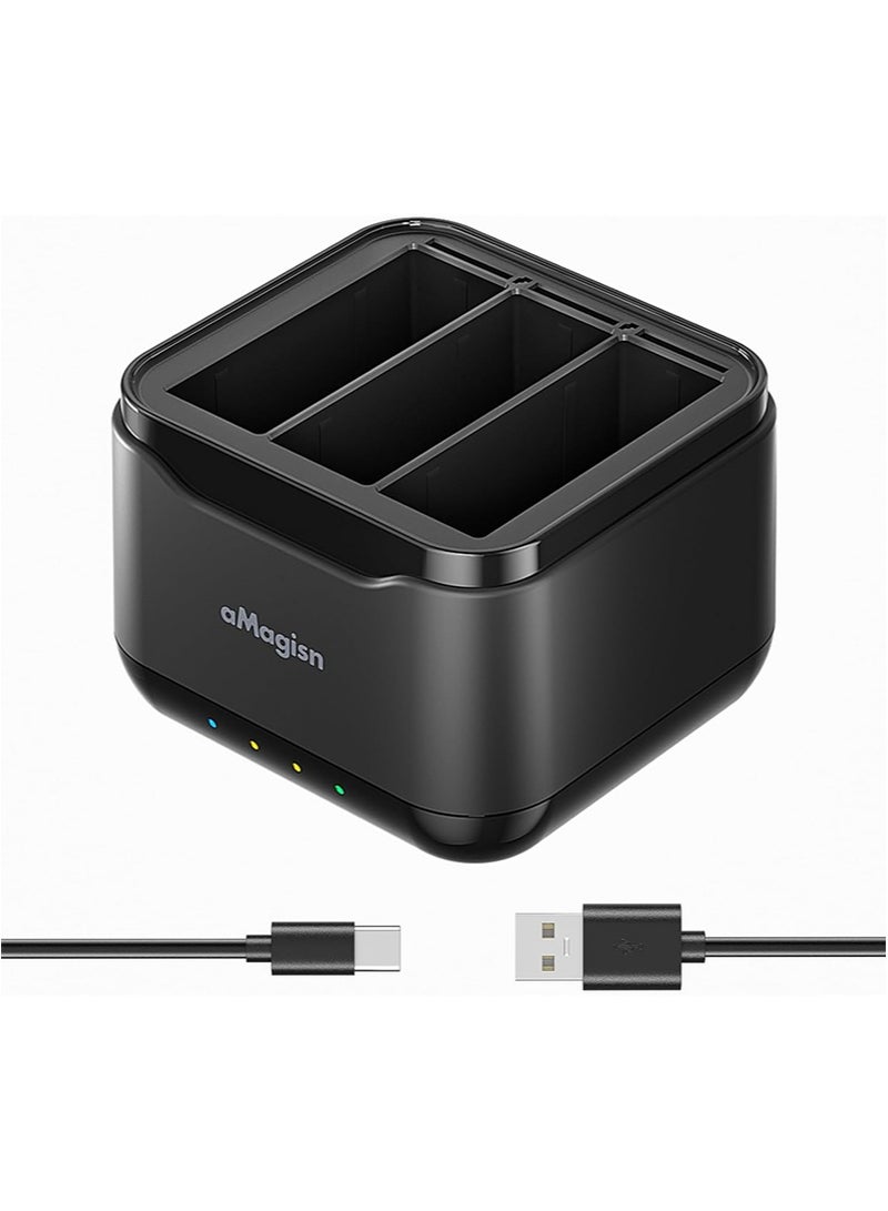 aMagisn مدير شحن سريع للبطارية لـ DJI Osmo Action 5Pro/4/3 مع فتحة لبطاقة SD، محطة شحن بطارية بثلاثة قنوات، حافظة شحن بطارية سريعة من النوع C - Image 1
