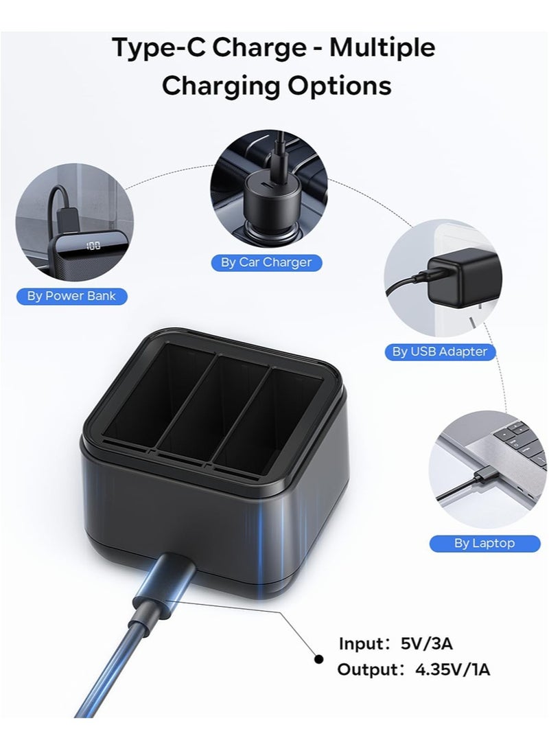 aMagisn مدير شحن سريع للبطارية لـ DJI Osmo Action 5Pro/4/3 مع فتحة لبطاقة SD، محطة شحن بطارية بثلاثة قنوات، حافظة شحن بطارية سريعة من النوع C - Image 3