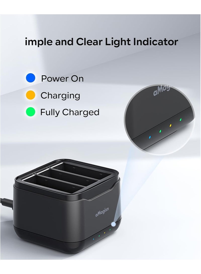 aMagisn مدير شحن سريع للبطارية لـ DJI Osmo Action 5Pro/4/3 مع فتحة لبطاقة SD، محطة شحن بطارية بثلاثة قنوات، حافظة شحن بطارية سريعة من النوع C - Image 2