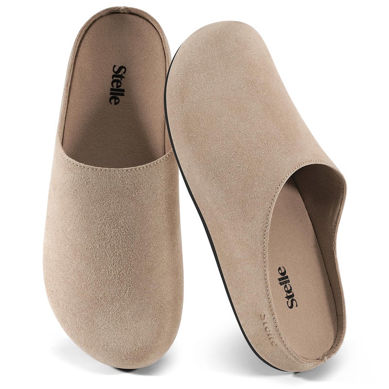 Stelle Clogs Women Mens Arch Support Suede Soft Cork Footbed Sandals Potato Shoes Slip on Home Slippers NonSlip ComfortTaupeLeather8 - Image 2