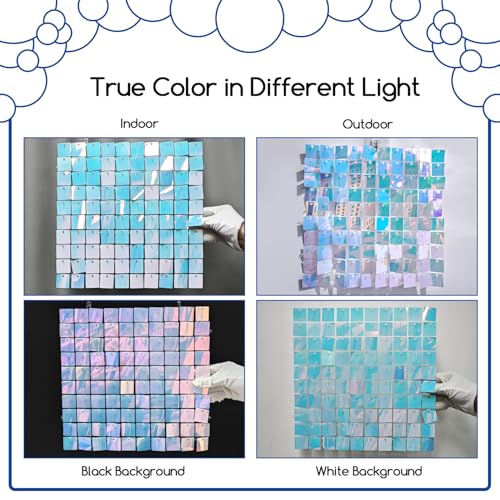 COKAOBE Rainbow Blue Shimmer Wall Backdrop 24PCS Square Sequin Shimmer Backdrop Panel, Photo Backdrops for Birthday, Anniversary, Wedding, Graduation & Bachelorette Party Decoration - Image 4