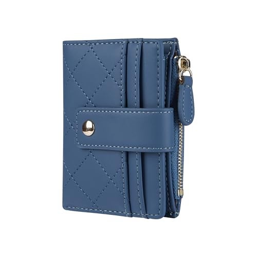 Cynure Women's Cute Leather Card Holder Small Compact Bifold Wallet with Zip Coin Pocket,Dark Blue - Image 1