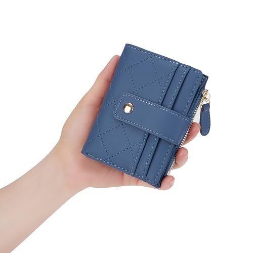 Cynure Women's Cute Leather Card Holder Small Compact Bifold Wallet with Zip Coin Pocket,Dark Blue - Image 5