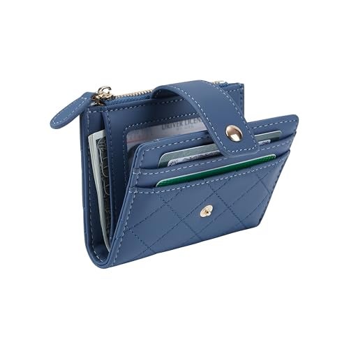 Cynure Women's Cute Leather Card Holder Small Compact Bifold Wallet with Zip Coin Pocket,Dark Blue - Image 4
