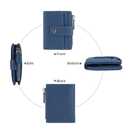 Cynure Women's Cute Leather Card Holder Small Compact Bifold Wallet with Zip Coin Pocket,Dark Blue - Image 3
