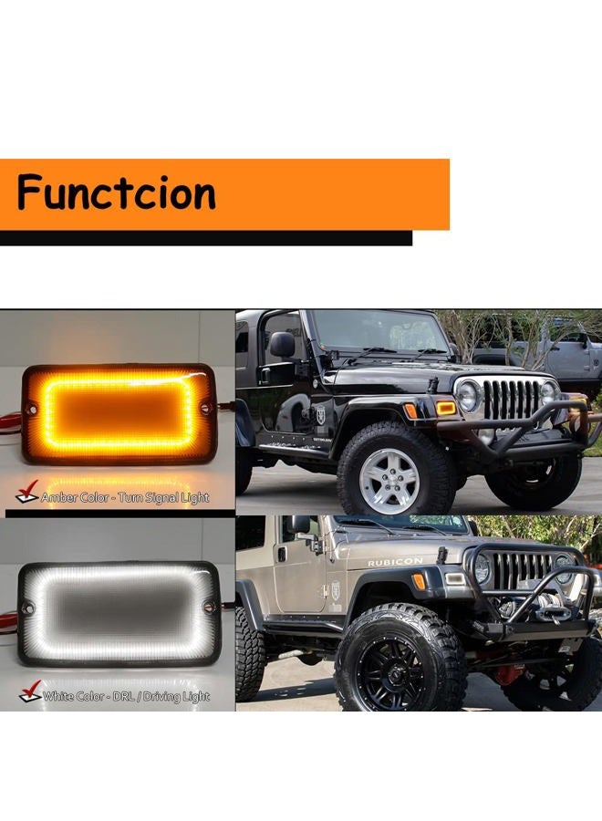 Tonsya For 1997 1998 1999 2000 2001 2002 2003 2004 2005 2006 Jeep Wrangler TJ Front Corner Turn Signal Parking Lights & Daytime running lamps 2 IN 1 Smoked Lens 55157033AA, 55157032AA - Image 4