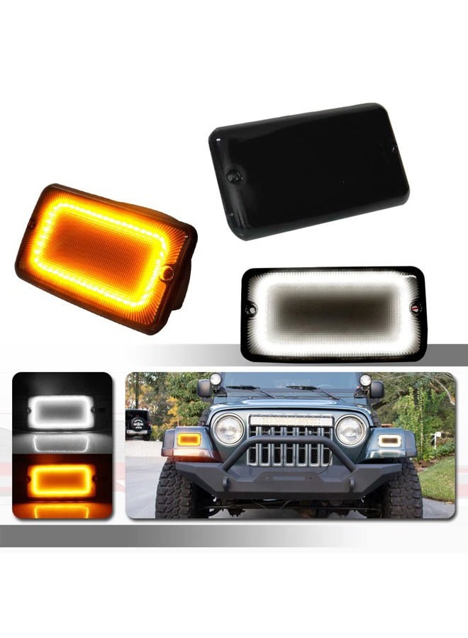 Tonsya For 1997 1998 1999 2000 2001 2002 2003 2004 2005 2006 Jeep Wrangler TJ Front Corner Turn Signal Parking Lights & Daytime running lamps 2 IN 1 Smoked Lens 55157033AA, 55157032AA - Image 1