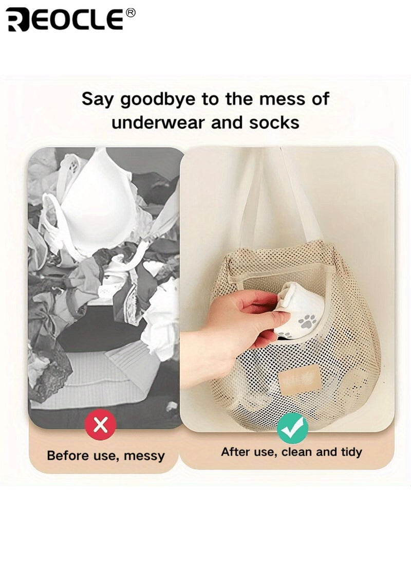 ريوكل حقيبة تخزين معلقة من القماش بأسلوب عصري منظم جداري بدون حفر للجوارب والملابس الداخلية منظم متعدد الوظائف لتوفير المساحة أساسي لغرف السكن الطلابي - Image 3