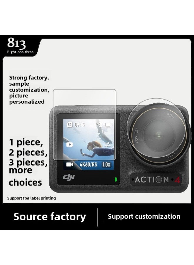 Suitable For DJI Action4 Tempered Film DJI Action 4 Osmo Action Camera Lens Tempered Film-Color:Dji Action4 Front Display Film - Large (full Screen Version) + Rear Display Film - Small + Lens Film - Round  With Packaging  - Image 2