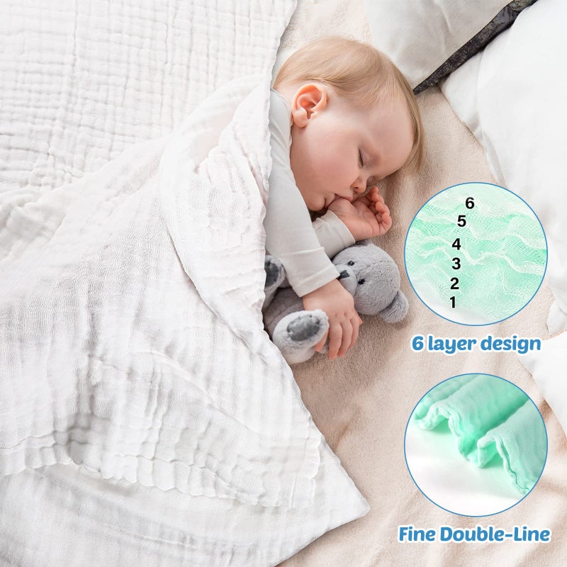 Chumia 6 Pack Baby Muslin Bath Towels 43.3 x 43.3 Inch Cotton Soft Infant Towels Large Swaddle Receiving Blankets 6 Layers for Newborn Toddlers Boys Girls - Image 5