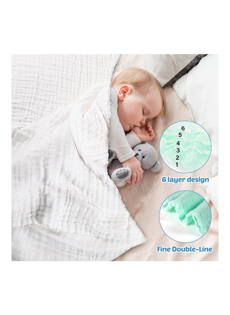 Chumia 6 Pack Baby Muslin Bath Towels Cotton Soft Infant Towels Large Swaddle Receiving Blankets 6 Layers 43.3 X 43.3 Inch For Newborn Toddlers Boys Girls  - Image 5