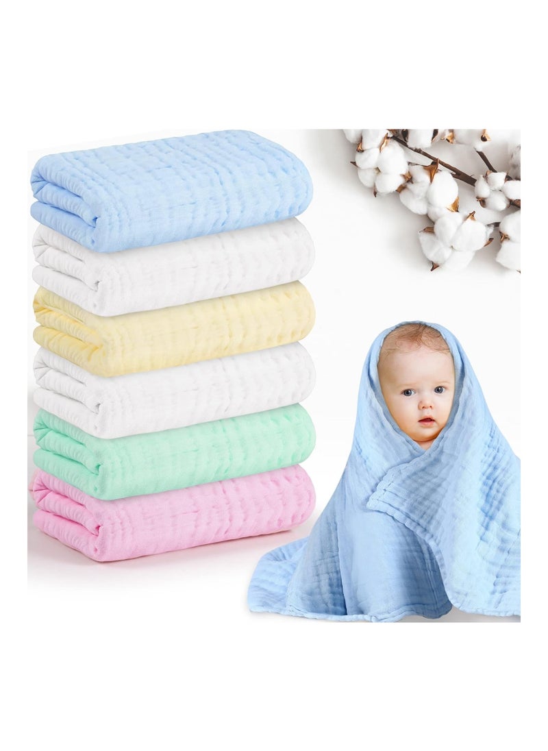 Chumia 6 Pack Baby Muslin Bath Towels Cotton Soft Infant Towels Large Swaddle Receiving Blankets 6 Layers 43.3 X 43.3 Inch For Newborn Toddlers Boys Girls  - Image 1
