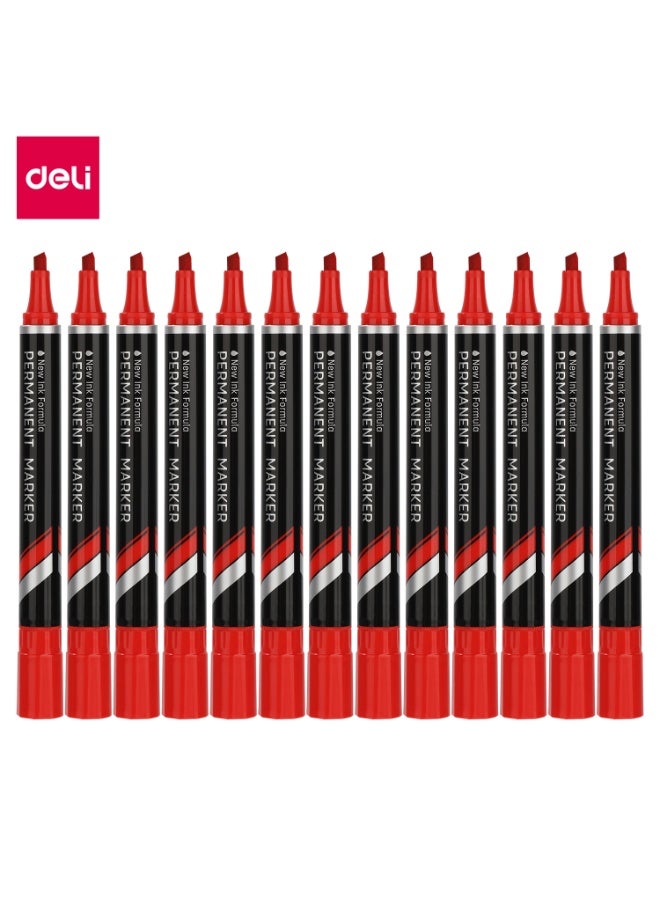 Deli 12 قطعة قلم تحديد دائم أحمر U10140 - Image 2