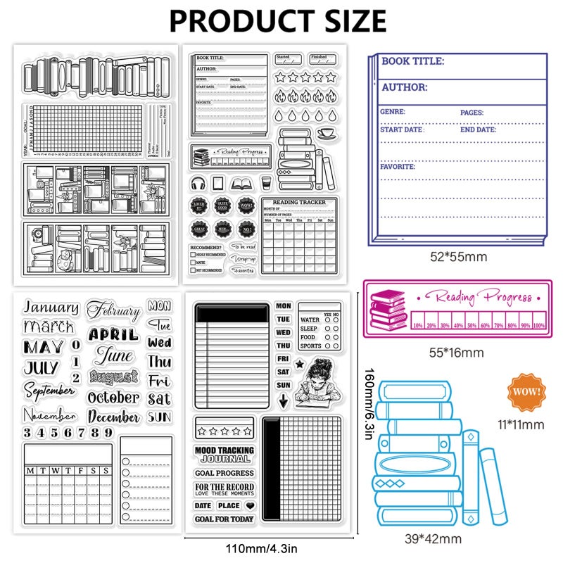 CHGCRAFT 4 Sheets 4 Styles Books Clear Stamps Labels Transparent Stamps Diary Silicone Clear Stamp Seals for DIY Scrapbooking Photo Album Decoration, 4.3Ã—6.3 inch - Image 2