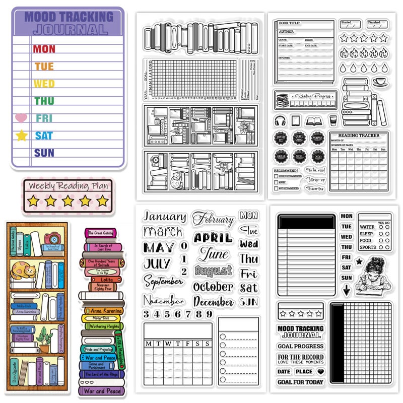 CHGCRAFT 4 Sheets 4 Styles Books Clear Stamps Labels Transparent Stamps Diary Silicone Clear Stamp Seals for DIY Scrapbooking Photo Album Decoration, 4.3Ã—6.3 inch - Image 1