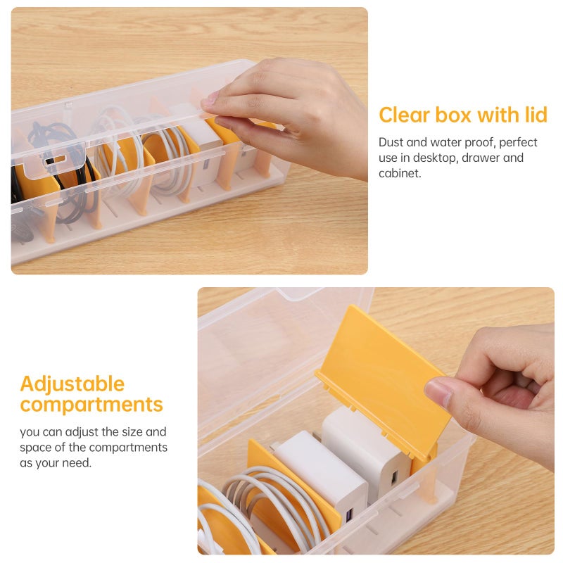 PAVSTINE 2 Pack Clear Cable Organizer Box with Lid, Plastic Charger Cable Cord Storage Organizer, Office Desk Organizers, Multifunctional Accessories Storage for Home Drawer Office, Stackable - Image 4