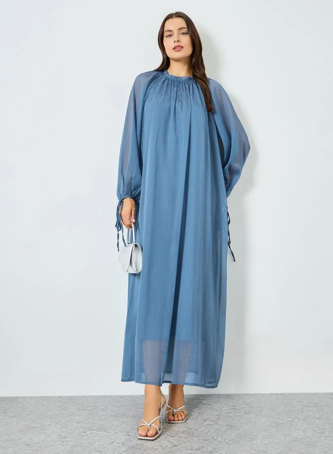 Take Two Blue Balloon Sleeve A-Line Maxi Dress