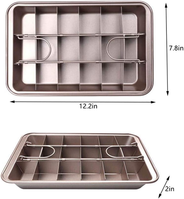 MEETOZ Non Stick Brownie Pans with Dividers, High Carbon Steel 18-Lattice Brownie Baking Tray for for Oven Baking, Baking Pan with Built-in Slicer & Rack - Image 2