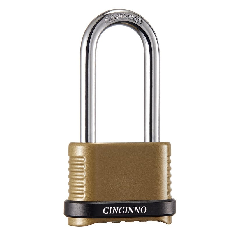 CINCINNO 4 Digit Combination Lock Heavy Duty Combo Padlock with Long Shackle for Outdoor UseSheds Locker Storage Unit Gym and Gate