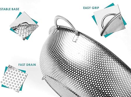 RIGJAK Multipurpose Stainless Steel Collander for Washing Rice Fruits Vegetables and Grains to Filter Easily in The Kitchen Bowl - Image 4