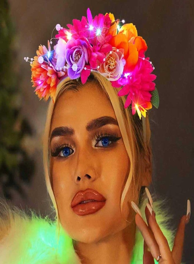 Zoestar Boho Light Up Headband LED Flower Headbands Glow Hawaii Beach Floral Party Hair Accessories for Women - Image 4