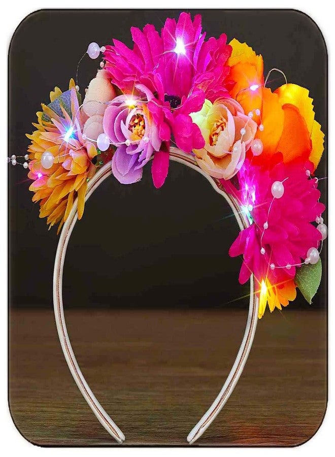 Zoestar Boho Light Up Headband LED Flower Headbands Glow Hawaii Beach Floral Party Hair Accessories for Women - Image 1