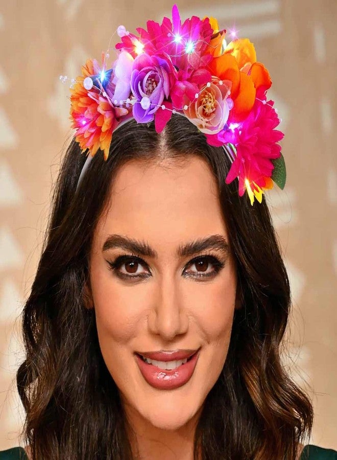 Zoestar Boho Light Up Headband LED Flower Headbands Glow Hawaii Beach Floral Party Hair Accessories for Women - Image 2