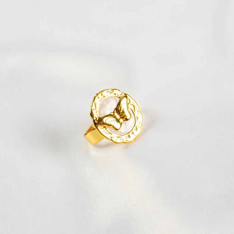 Golden White Stainless Steel Butterfly Fee Size Ring - Image 1