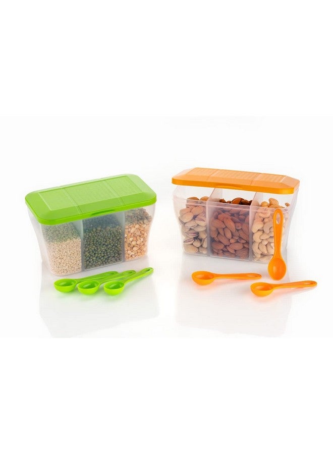 HAPPI Multipurpose Plastic 3 In 1 Masala Box for Kitchen, Spice Boxes for Kitchen, Transparent Storage Containers Airtight Grocery,Cereal,Dry Fruits Dabba 1100 Ml with 3 Spoons(Green) - Image 4