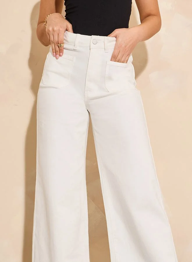 Styli High Rise Patch Pocket Detail Wide Leg Jeans