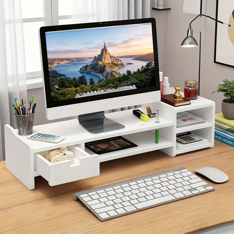 Double Layer Single Drawer Height Increase Rack Monitor Stand Desktop Organizer - Image 1