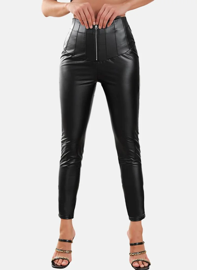YUNIQEE Black Plain Casual Trouser
