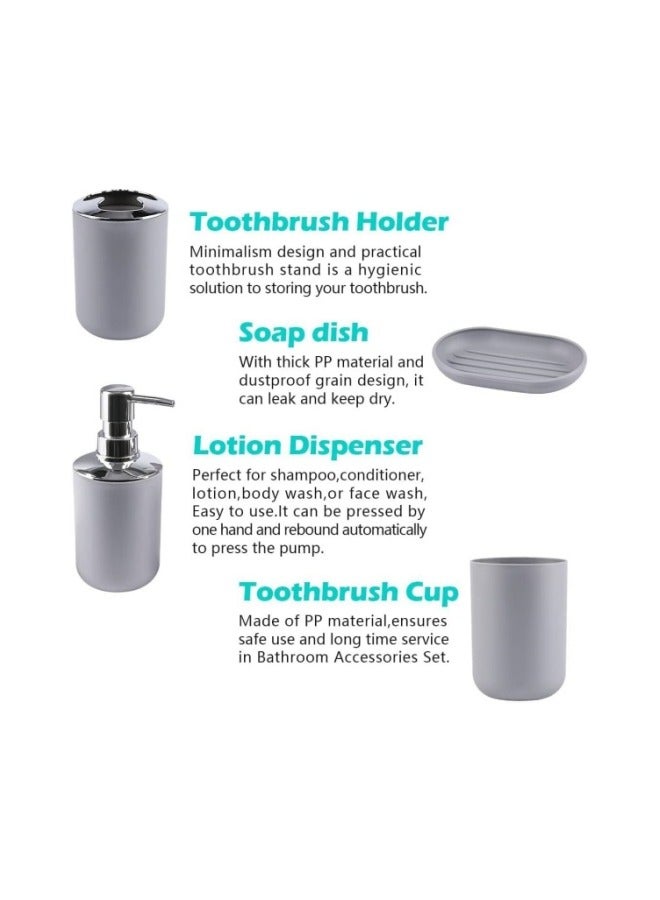ميكسد اكسسوارات الحمام مجموعة ( مع علبة ) ، 6 قطعة من البلاستيك هدية حمام مجموعة ( مع القمامة ) ، فرشاة المرحاض ، موزع الصابون ، علبة الصابون ، مستحلب مجموعة ( رمادي ) - Image 2