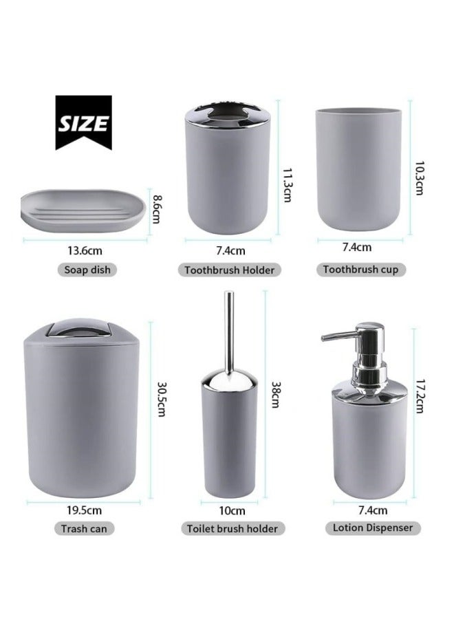 ميكسد اكسسوارات الحمام مجموعة ( مع علبة ) ، 6 قطعة من البلاستيك هدية حمام مجموعة ( مع القمامة ) ، فرشاة المرحاض ، موزع الصابون ، علبة الصابون ، مستحلب مجموعة ( رمادي ) - Image 3