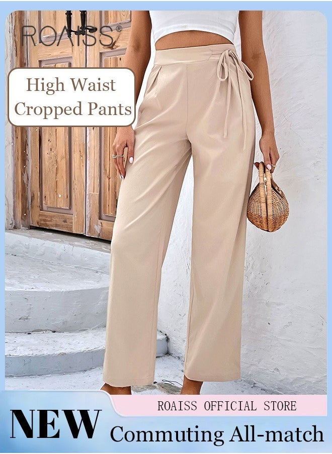 High Waist Drawstring Cropped Pants for Women Commuting All-match Trousers Casual Straight Trousers Tie-Accent Pants Female Ankle Length Work Office Ladies Daily Wear - pzsku/Z007A57A8B6FC93FB49B3Z/45/_/1704954174/2b31155d-cd58-4927-a56e-47893a8061a7