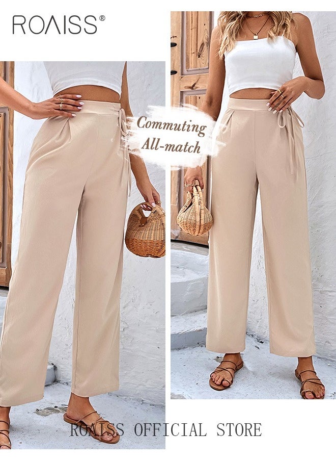 High Waist Drawstring Cropped Pants for Women Commuting All-match Trousers Casual Straight Trousers Tie-Accent Pants Female Ankle Length Work Office Ladies Daily Wear - pzsku/Z007A57A8B6FC93FB49B3Z/45/_/1721887971/7f8b8e30-0ec8-42a7-ab1c-c237a195883e