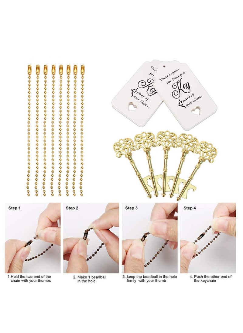KASTWAVE Key Bottle Openers, 50 Set Vintage Key Bottle Opener With Escort Card Tag And Key Chains, For Party And Festival Souvenir Gift (Gold)  - Image 3