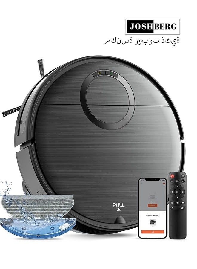 Joshberg T7S Robot Vacuum Cleaner with Mop,2 in 1 Mopping Robot,Automatic Recharge Robotic Vacuum with Schedule, Wi-Fi/App/Remote, 2000Pa Max Suction,Slim, Ideal for Hard Floor, Pet Hair, Low-Pile Carpe,Black - Image 1