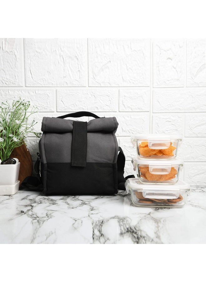 Femora Glass Lunch Box with Bag Set of 3 Containers (Square- 300 ML, Rectangular- 620 ML) Clear, Microwavable Borosilicate Glaas, Ideal for College, Travel Office, Grey Black - pzsku/Z007A6D7912D8647AB404Z/45/_/1738306636/c97cf115-bd18-4f1e-add1-34deec5cc9a1