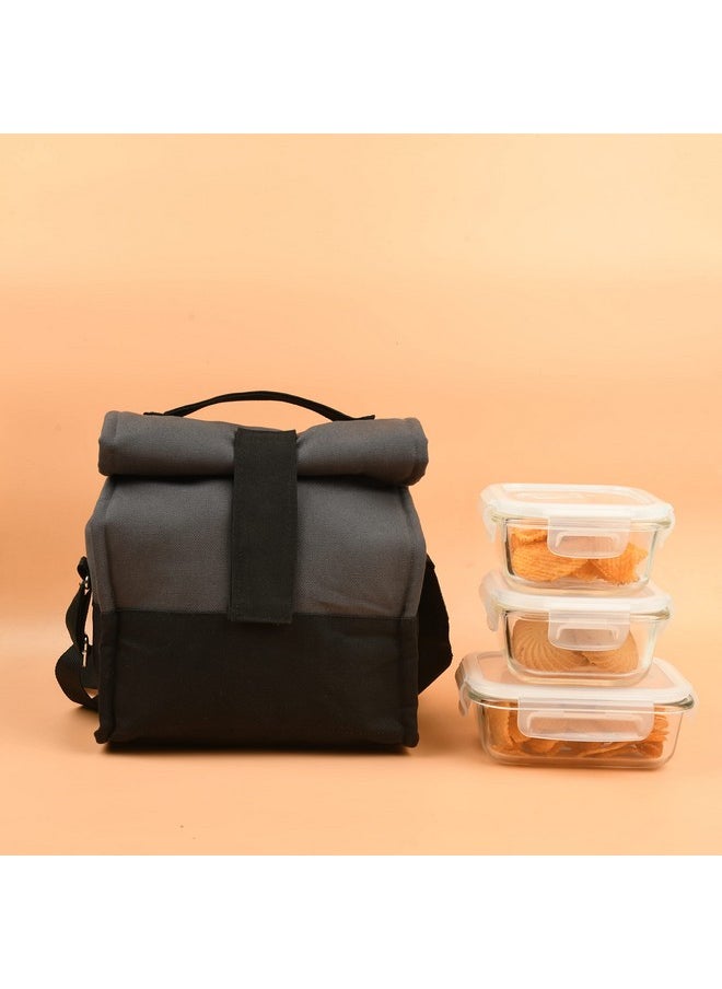 Femora Glass Lunch Box with Bag Set of 3 Containers (Square- 300 ML, Rectangular- 620 ML) Clear, Microwavable Borosilicate Glaas, Ideal for College, Travel Office, Grey Black - pzsku/Z007A6D7912D8647AB404Z/45/_/1738306690/459842de-03be-4f36-b637-83e55a5df03e