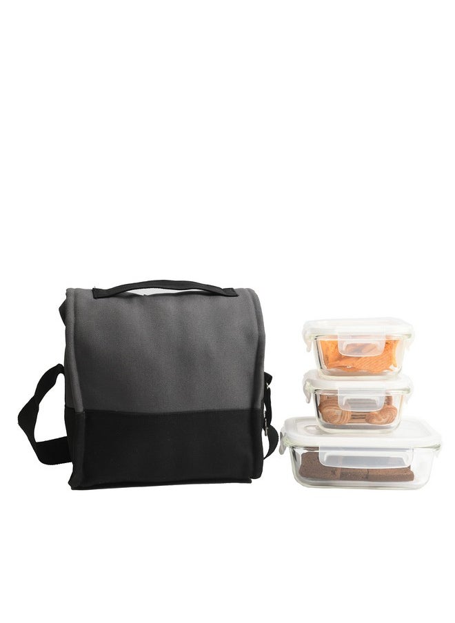 Femora Glass Lunch Box with Bag Set of 3 Containers (Square- 300 ML, Rectangular- 620 ML) Clear, Microwavable Borosilicate Glaas, Ideal for College, Travel Office, Grey Black - pzsku/Z007A6D7912D8647AB404Z/45/_/1738306694/c1cbd887-aa4f-4806-8c85-10cc0179fd1f