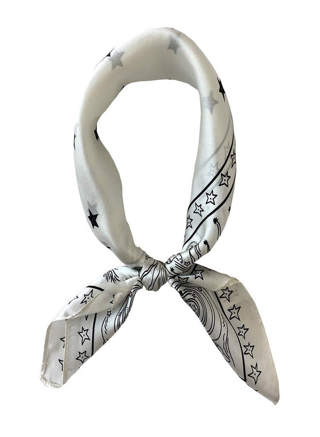 FONYVE 100% Mulberry Silk Scarfs for Women - Lightweight Square Satin Head Scarf - Small Silk Hair Scarf for Sleeping 21" x 21", 39 Constellation White, S - Image 1