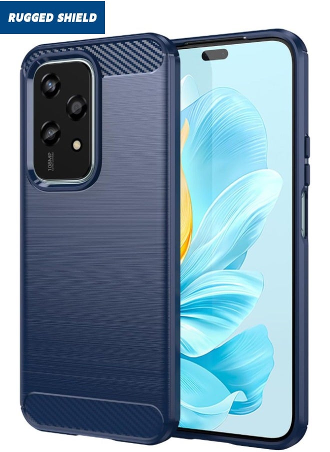 RUGGED SHIELD Honor 200 Lite Case, Brushed Carbon Fiber Texture, Flexible TPU Shockproof Military Protection Bumper Phone Case, Slim Case Cover for Honor 200 LITE 5G 6.7 inch, Blue  - Image 1